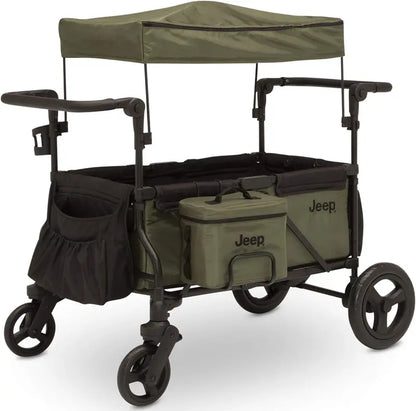 Delta Children Jeep Deluxe Wrangler 3-in-1 Stroller Wagon  Black/Green with Cooler & Organizer