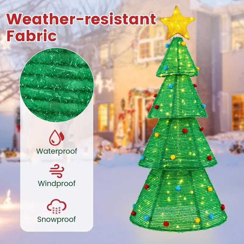 6.2-Foot Collapsible Pre-Lit Christmas Tree with 200 LEDs, Star Topper & Furry Ornaments