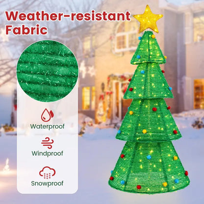 6.2-Foot Collapsible Pre-Lit Christmas Tree with 200 LEDs, Star Topper & Furry Ornaments