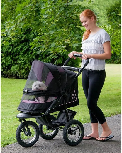 Zipper-Free NV Pet Stroller for Cats and Dogs  One-Hand Fold, Gel-Tire Suspension, Plush Interior + All-Weather Cover (3 Colors)