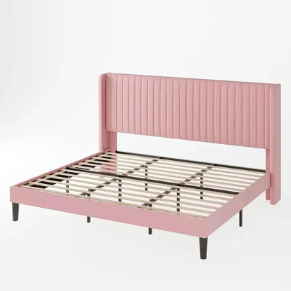 Allewie Full-Size Velvet Upholstered Bed — Vertical Channel-Tufted Wingback Headboard