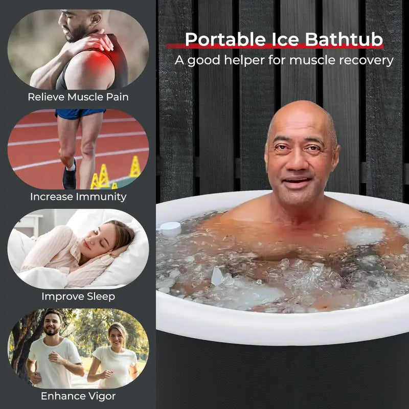 Portable Inflatable Ice Bath Tub with Insulated Cover and Six Stabilizing Support Rods