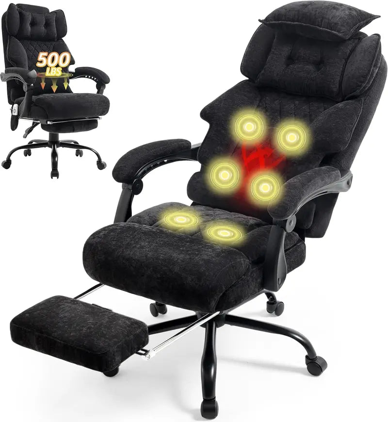 Heavy-Duty Leather Office Chair with Footrest  Supports Up to 500 lbs