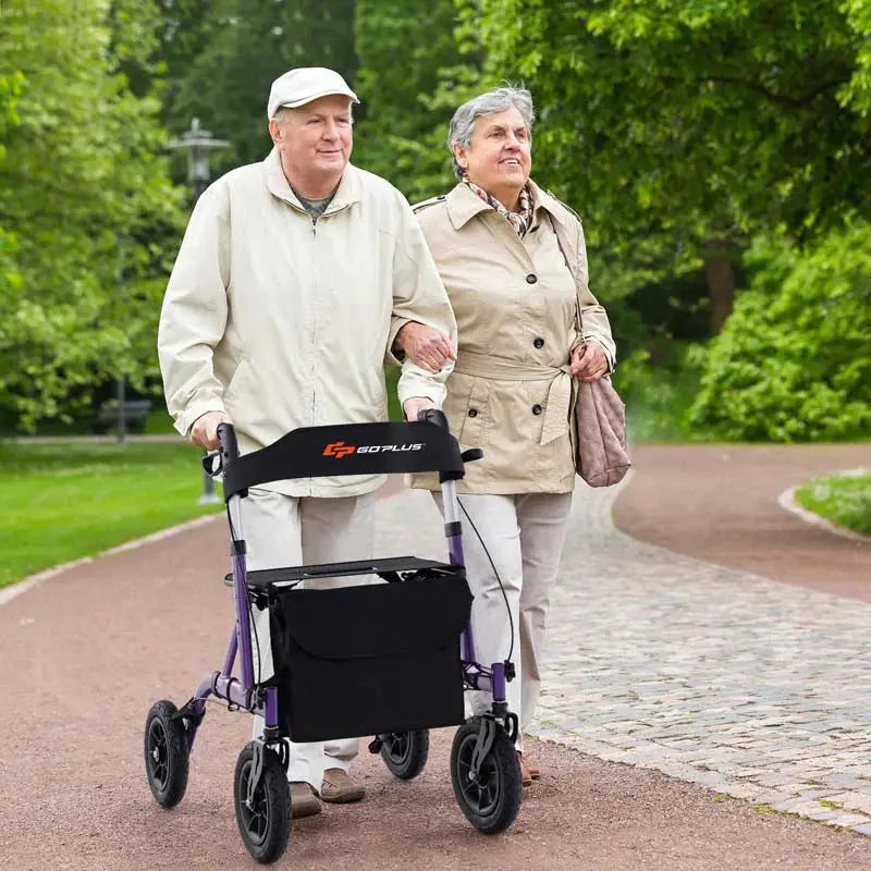 Heavy-Duty Foldable Rollator Walker  Height-Adjustable Senior Mobility Aid with Pneumatic All-Terrain Wheels & Built-in Seat
