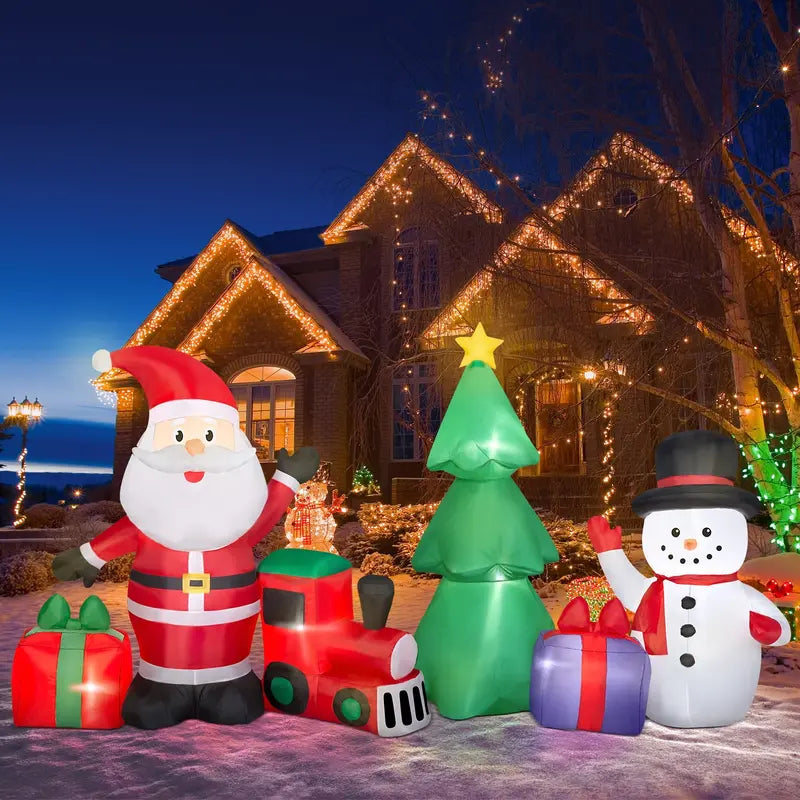 Yexmas 9FT Inflatable Christmas Set with LED Lights  Santa, Snowman, Train, Gifts & Tree for Indoor/Outdoor Decor