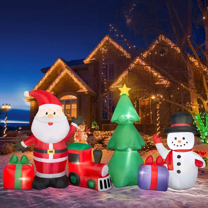 Yexmas 9FT Inflatable Christmas Set with LED Lights  Santa, Snowman, Train, Gifts & Tree for Indoor/Outdoor Decor