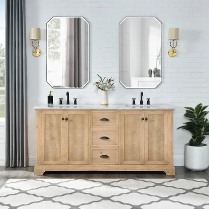 Hervas Bathroom Vanity  Natural Marble Top Console Cabinet (Mirror Not Included)