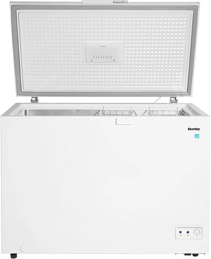 10 Cu Ft White Chest Freezer  Garage-Ready, Operates from 0°F to 110°F, Energy-Efficient Storage Solution