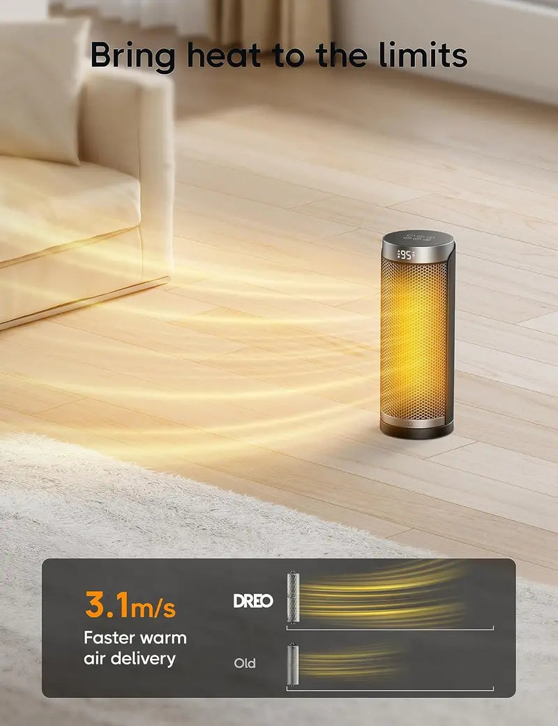 Dreo Portable 1500W Space Heater | 70° Oscillating PTC Heater with 8 Safety Protections, 5 Modes, Remote Control, 12H Timer & Ultra-Quiet Operation