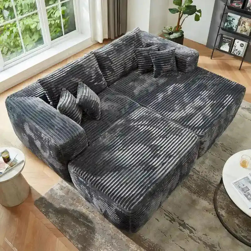 Hooowooo Plush L-Shaped Sectional Sofa  Modular Design with Detachable Ottoman