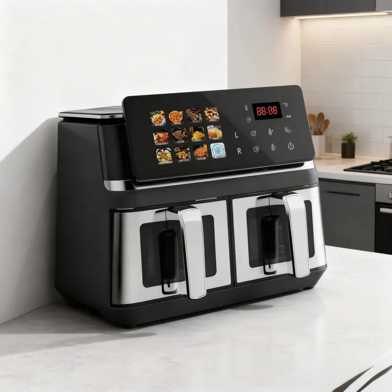 10L Dual-Basket Smart Air Fryer  Black Stainless Steel Build