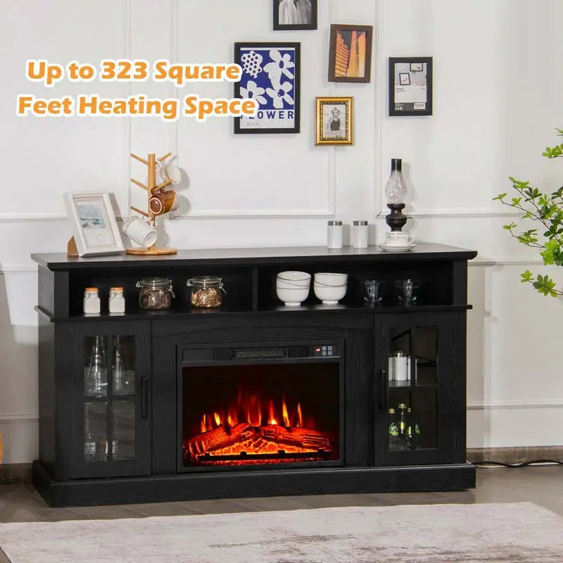 Electric Fireplace TV Console  58″ Media Stand with 23″ Built-In Insert and 1400W Heater, Supports TVs up to 65″