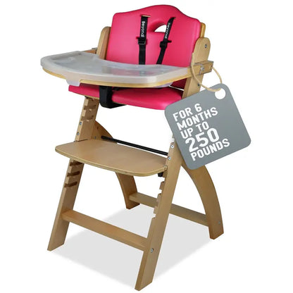 Brand Adjustable High Chair, Natural Wood & Dove Grey Cushion, Stain & Water Resistant, for Babies/Toddlers 6 Months+, Supports Up to 250 Lb