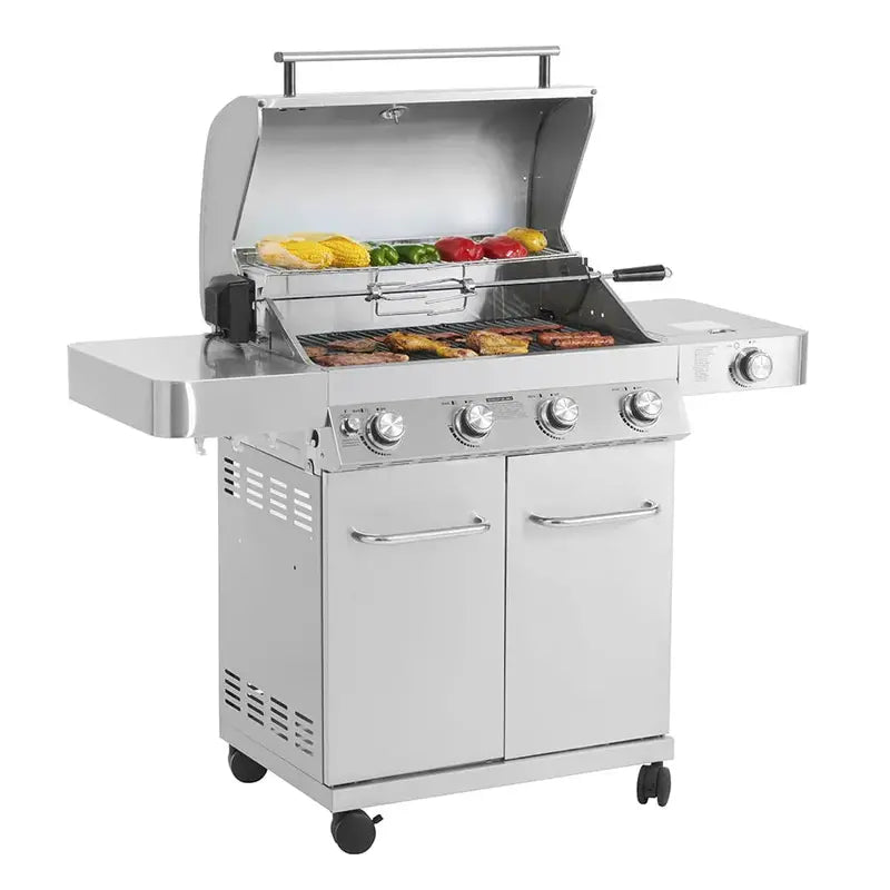Monument Grills 4-Burner Propane Gas Grill with Rotisserie Kit  Stainless Steel Construction