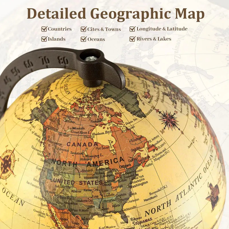 5.5-Inch Vintage-Style World Globe with Curved Alloy Stand