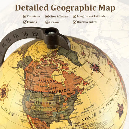 5.5-Inch Vintage-Style World Globe with Curved Alloy Stand