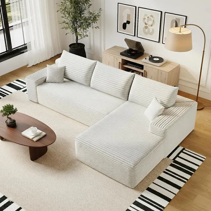 135″ Minimalist Corduroy Sectional  Compressed High-Density Foam Lounge Sofa with Anti-Slip Base
