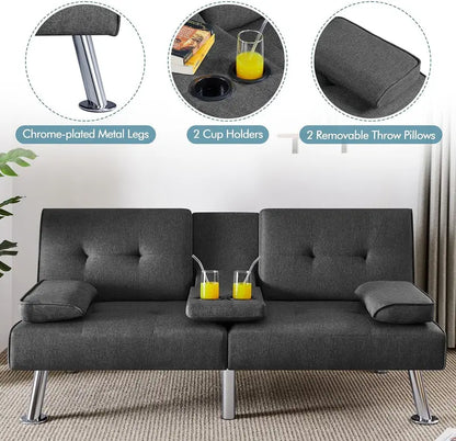 Yaheetech Faux Leather Convertible Sofa Bed  Reversible Loveseat with Removable Arms & 3-Position Recline