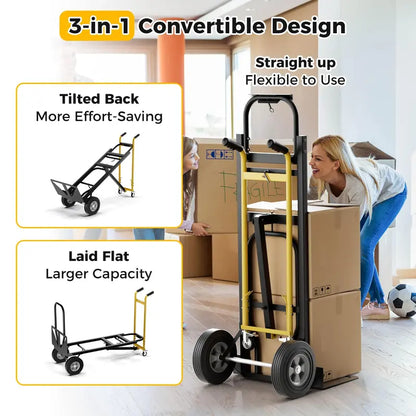 Heavy-Duty 3-in-1 Convertible Hand Truck Dolly with 1000 lb Load Capacity