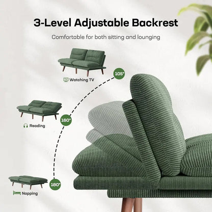 Adjustable Futon Sofa Bed  Modular Backrests & Armrests, Converts Effortlessly to a Sleeper Couch