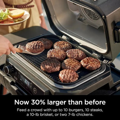 Ninja Woodfire Pro XL OG850 Outdoor Grill & Smoker — 4-in-1 Electric System: Grill, Smoke, Air Fry, Bake; Includes Thermometer, Dark Grey