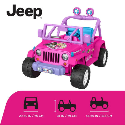 Power Wheels Barbie Jeep Wrangler  12V Ride-On Vehicle with 5 MPH Top Speed
