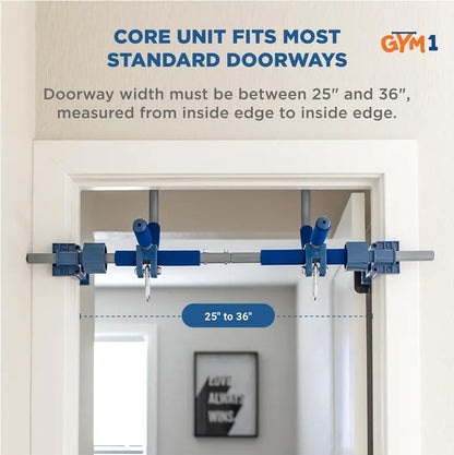 PIPG Indoor Doorway Gym Set for Kids & Adults, Blue, Steel Frame, 6-Piece with Sensory Swing, Pull-Up Bar, Rings, Trapeze, Ladder & Rope, 300 lbs Capacity