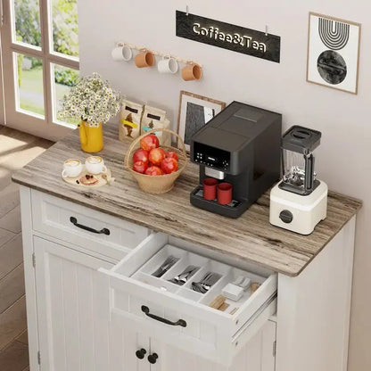Wooden Kitchen Sideboard Buffet Cabinet  Dual-Door Coffee Bar with 2 Drawers
