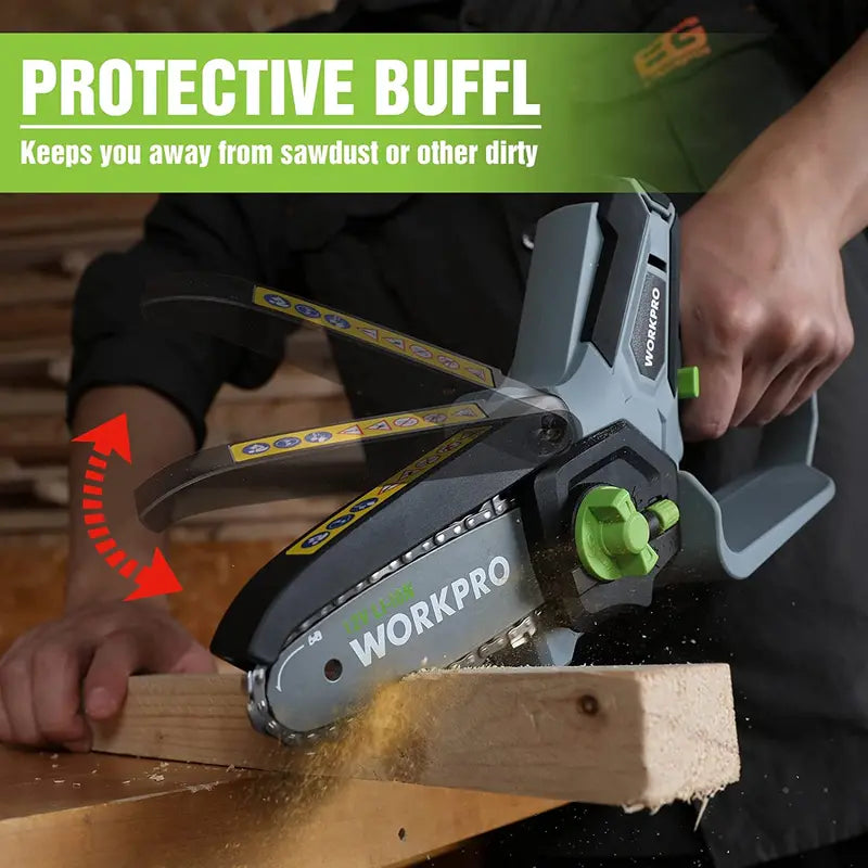 WORKPRO 6.3″ Compact Cordless Mini Chainsaw with Dual Batteries & Spare Bar/Chain