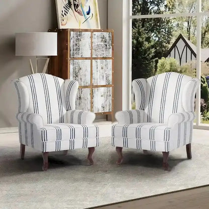 Classic Wingback Accent Chair Duo  Traditional Upholstered Armchairs for Living Spaces