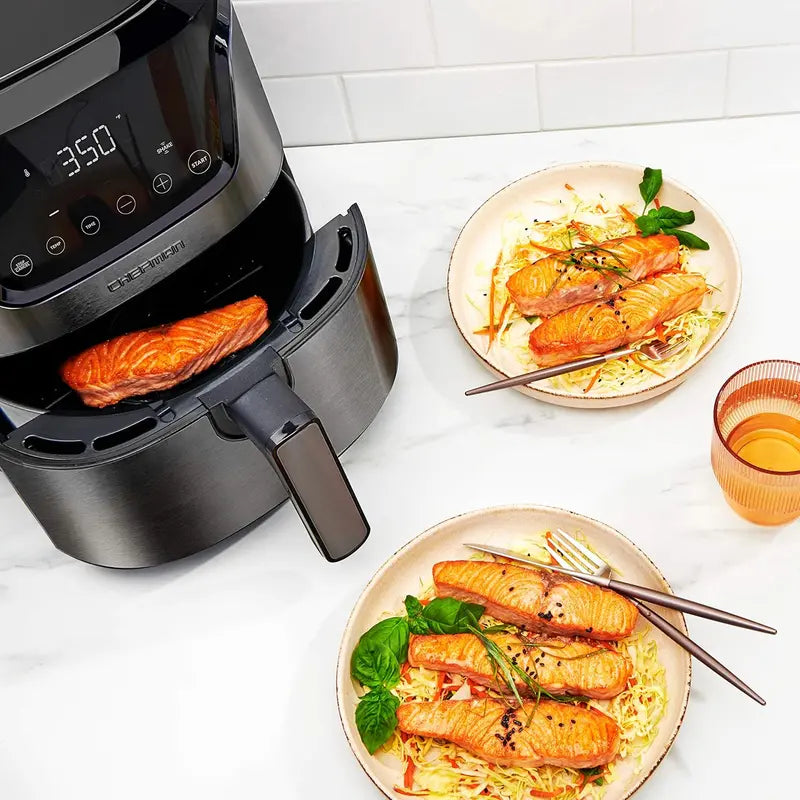 Chefman 6-Quart Dual-Basket Air Fryer  Independent 3-Quart Bins, Easy-View Window & Nonstick Ceramic Coating
