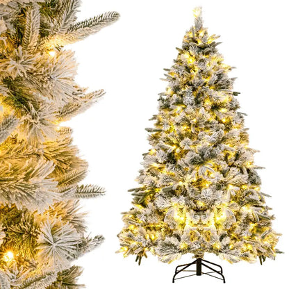 6-Foot Snow-Flocked Pre-Lit Christmas Tree with Realistic Pine Branches