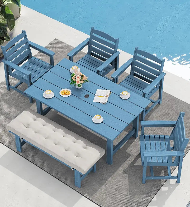 SERWALL HDPE 7-Piece Outdoor Dining Set ¡ª All-Weather Aluminum Frame Dining Table and Chair Collection