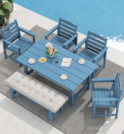 SERWALL HDPE 7-Piece Outdoor Dining Set ¡ª All-Weather Aluminum Frame Dining Table and Chair Collection