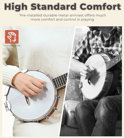 26-Inch Mini Travel Banjo for Beginners  Open-Back or Solid Closed-Back with Remo Head & Starter Kit Including Carry Bag