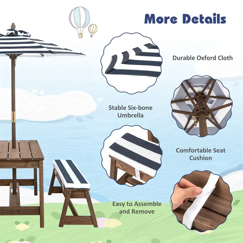Adjustable Outdoor Kids’ Picnic Table Set with Cushioned Benches and Tilt-Height Umbrella