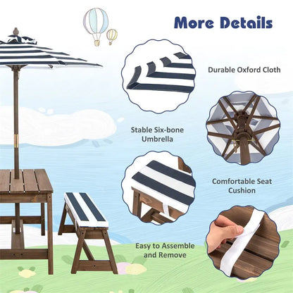 Adjustable Outdoor Kids’ Picnic Table Set with Cushioned Benches and Tilt-Height Umbrella