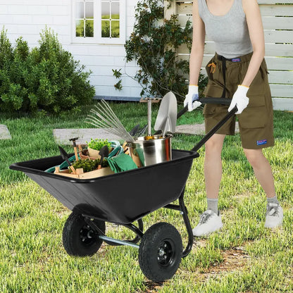 Dual-Wheel Pneumatic Wheelbarrow  Heavy-Duty Garden Cart with 330 LB Load Capacity