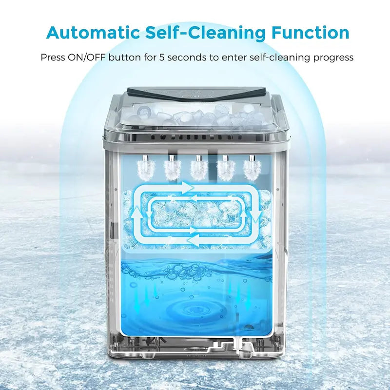 Brand Portable Self-Cleaning Countertop Ice Maker, 9 Bullet Ice Cubes in 6 Mins, 26 lbs/Day, Quiet & Compact with Ice Scoop, Black