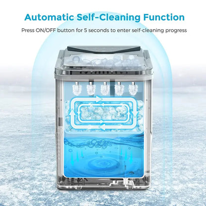 Brand Portable Self-Cleaning Countertop Ice Maker, 9 Bullet Ice Cubes in 6 Mins, 26 lbs/Day, Quiet & Compact with Ice Scoop, Black