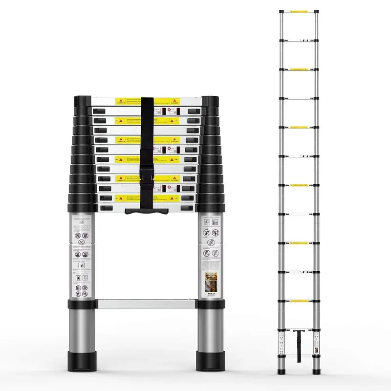 BOWEITI Telescoping Aluminum Extension Ladder 15.5FT, 330 lb Capacity, Adjustable Height, Includes Carry Bag & Gloves