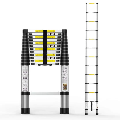 BOWEITI Telescoping Aluminum Extension Ladder 15.5FT, 330 lb Capacity, Adjustable Height, Includes Carry Bag & Gloves