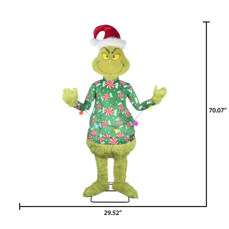 Life-Size Animated Grinch Decor  Dr. Seuss Holiday Figure in Festive Sweater, 5.8 Feet Tall