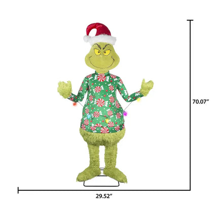 Life-Size Animated Grinch Decor  Dr. Seuss Holiday Figure in Festive Sweater, 5.8 Feet Tall