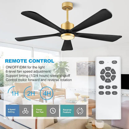 60-Inch Outdoor Ceiling Fan with Integrated LED Light & Remote  Modern DC Motor, 5 Wood Blades, 6-Speed Reversible (Dark Brown)