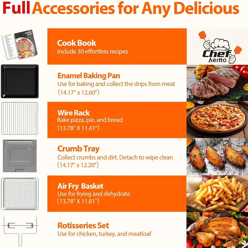 Aeitto 32-Quart PRO Air Fryer Oven Combo  19-in-1 Digital Countertop Appliance with Rotisserie, Dehydrator, and Full Accessory Kit
