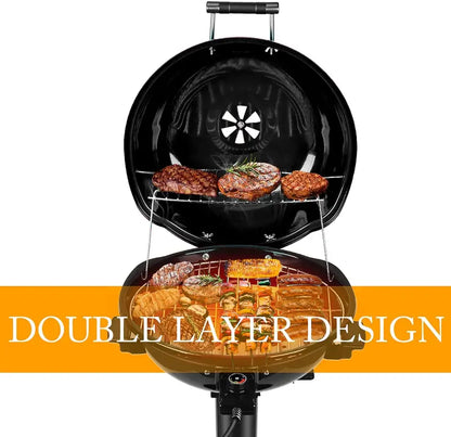 1600W Indoor/Outdoor Electric Barbecue Grill  Portable, Double-Layer Design, Detachable Grilling Surface (Black)