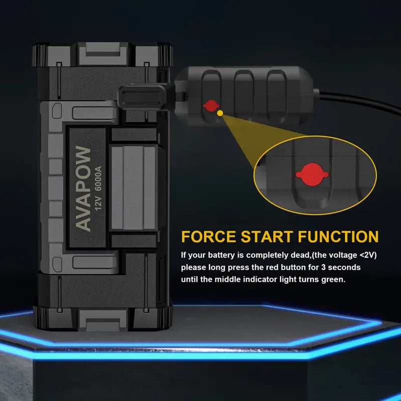 AVAPOW 6000A Peak Amp Jump Starter  12V Portable Booster for Gas & Diesel Vehicles, LED Light, Dual USB