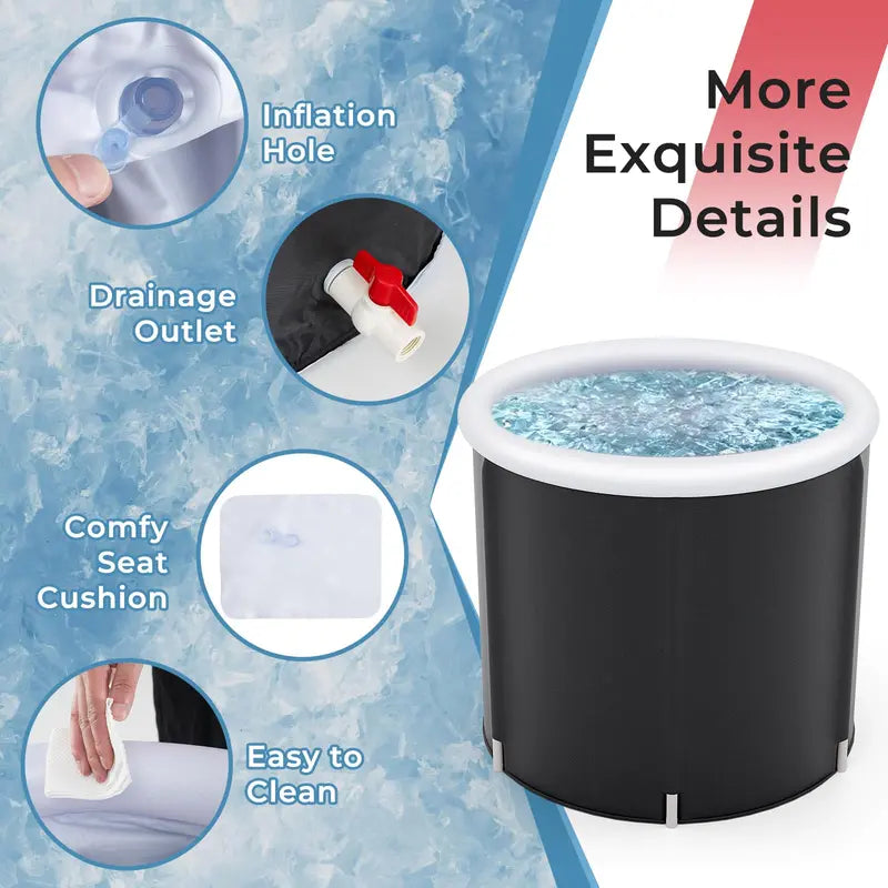 Portable Inflatable Ice Bath Tub with Insulated Cover and Six Stabilizing Support Rods
