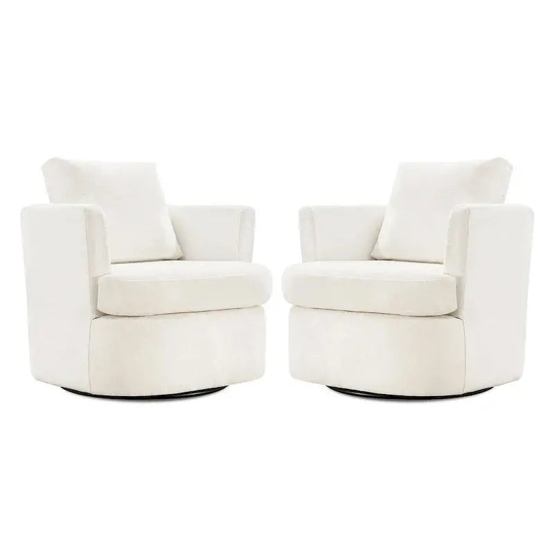 Modern Chenille Swivel Accent Chair  Barrel-Style Rotating Armchair for Living Spaces